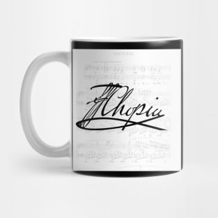 Frédéric Chopin's signature, with his Nocturne in C # minor. Mug